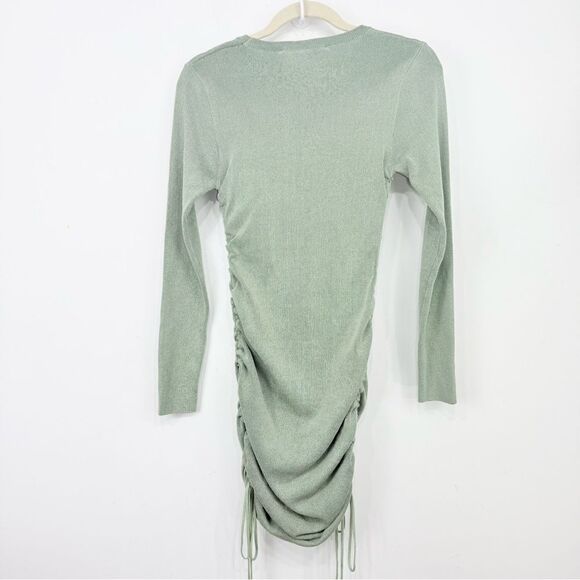 Lioness Military Minds Light Green Ruched Tie Side Ling Sleeve Stretch Dress NEW - Picture 7 of 16